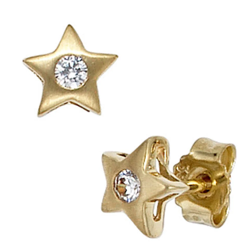 Ohrstecker Stern 333 Gold Gelbgold mattiert 2 Zirkonia Ohrringe Goldohrstecker