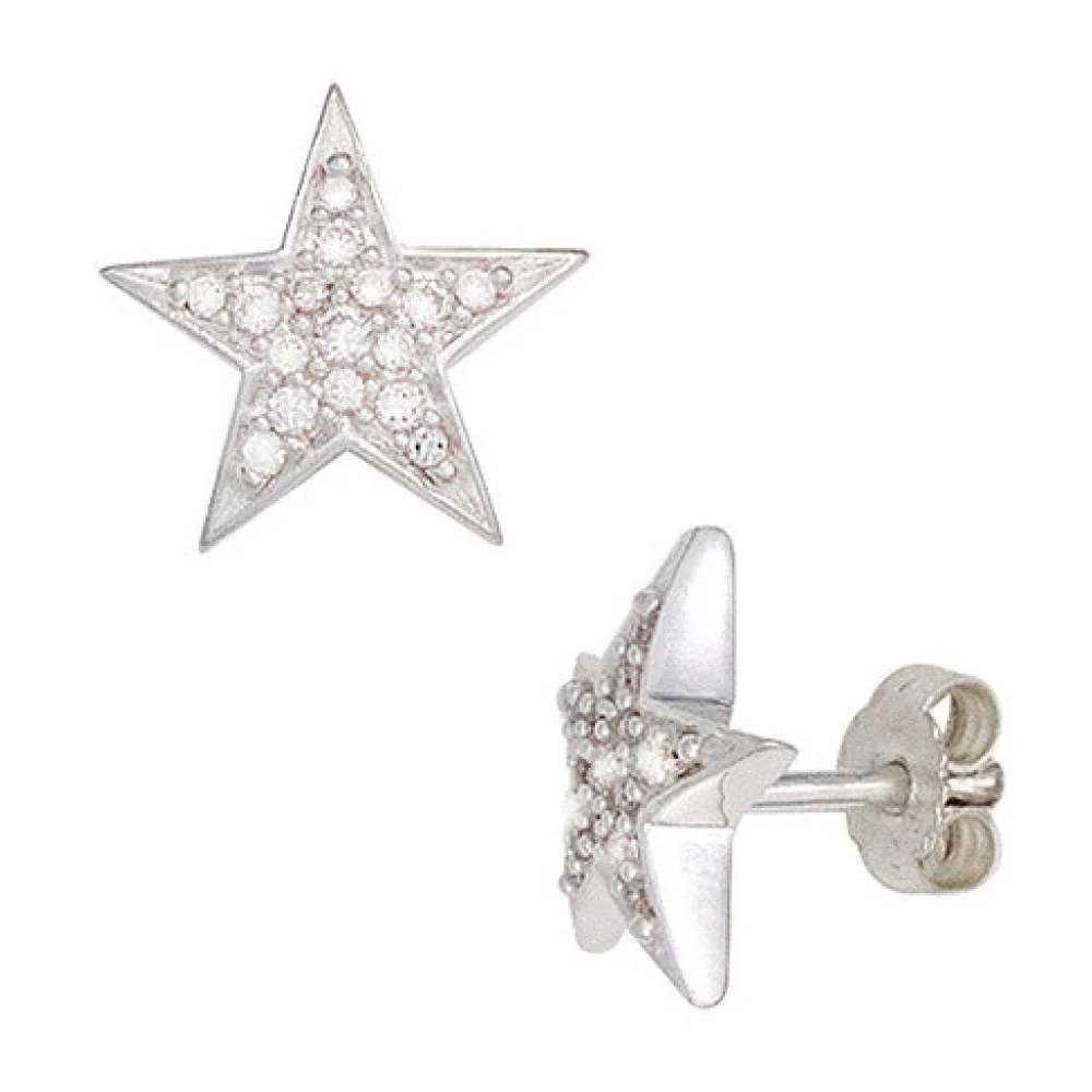 Ohrstecker Stern Sterne 925 Sterling Silber rhodiniert mit Zirkonia Ohrringe