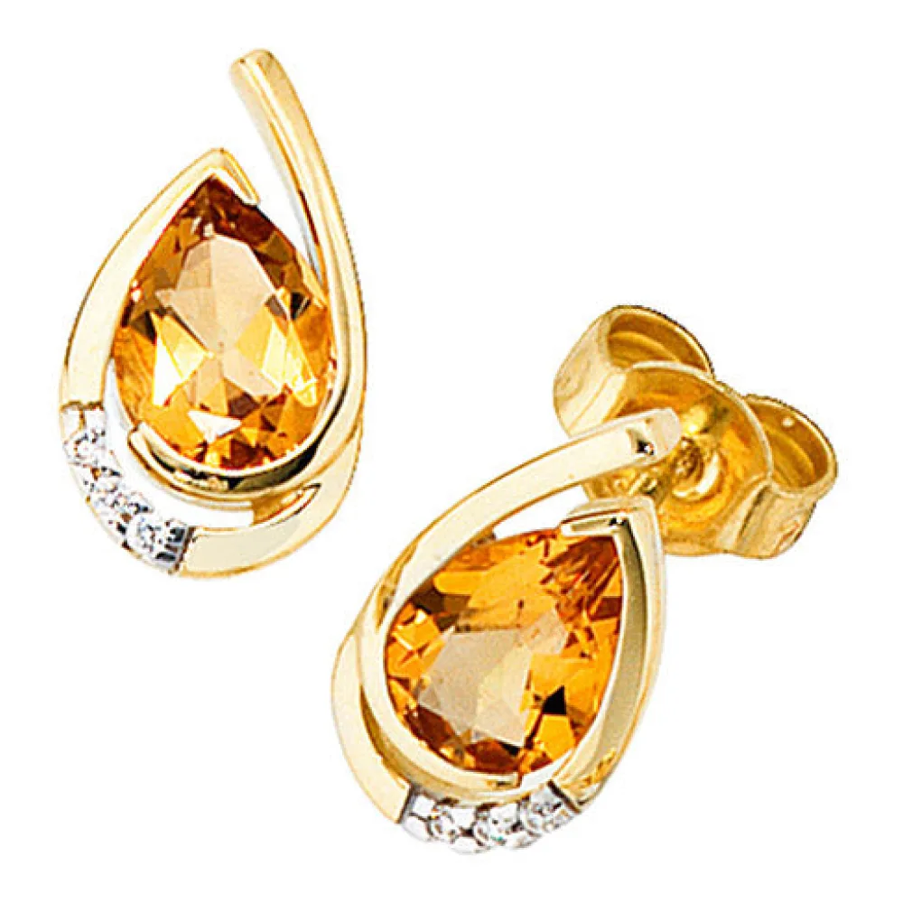 Ohrstecker Tropfen 585 Gold Gelbgold 6 Diamanten 2 Citrine orange Ohrringe