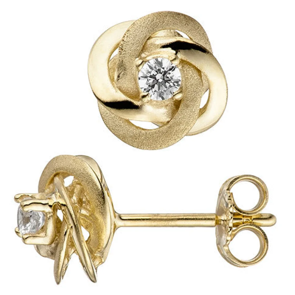 Ohrstecker verschlungen 333 Gold Gelbgold matt mattiert 2 Zirkonia Ohrringe