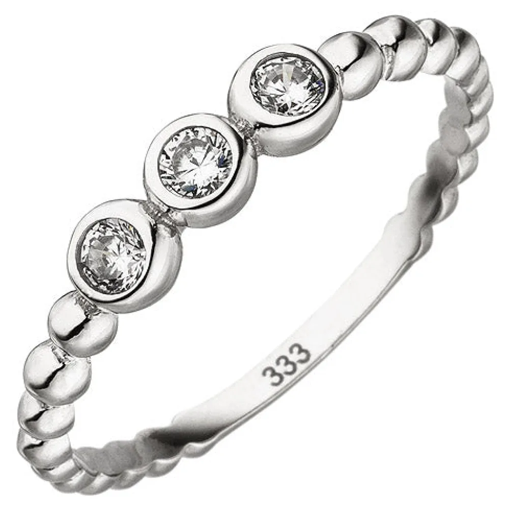Damen Ring Kugel 333 Gold Weißgold 3 Zirkonia Kugelring Weißgoldring-60