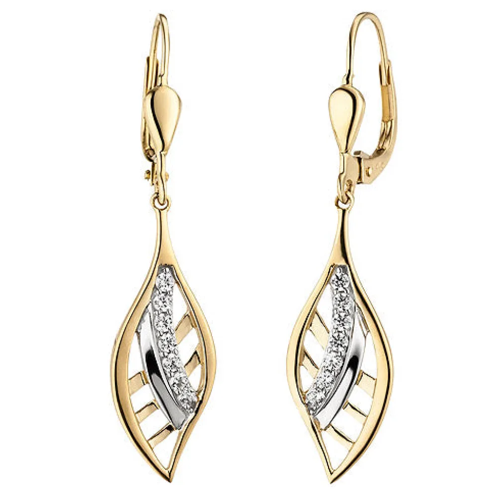 Ohrhänger 375 Gold Gelbgold bicolor 14 Zirkonia Ohrringe Boutons Goldohrringe