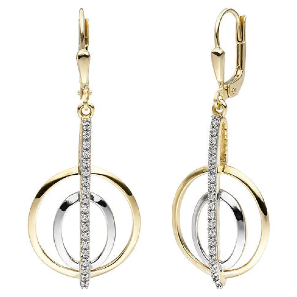 Ohrhänger 375 Gold Gelbgold bicolor 38 Zirkonia Ohrringe Boutons Goldohrringe