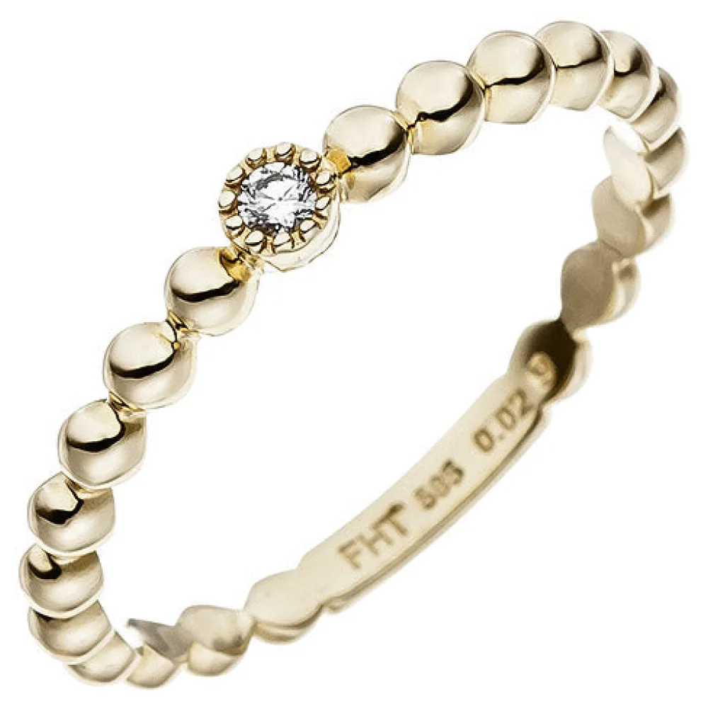 Damen Ring Kugel 585 Gold Gelbgold 1 Diamant Brillant 0 02ct. Goldring Kugelring-58