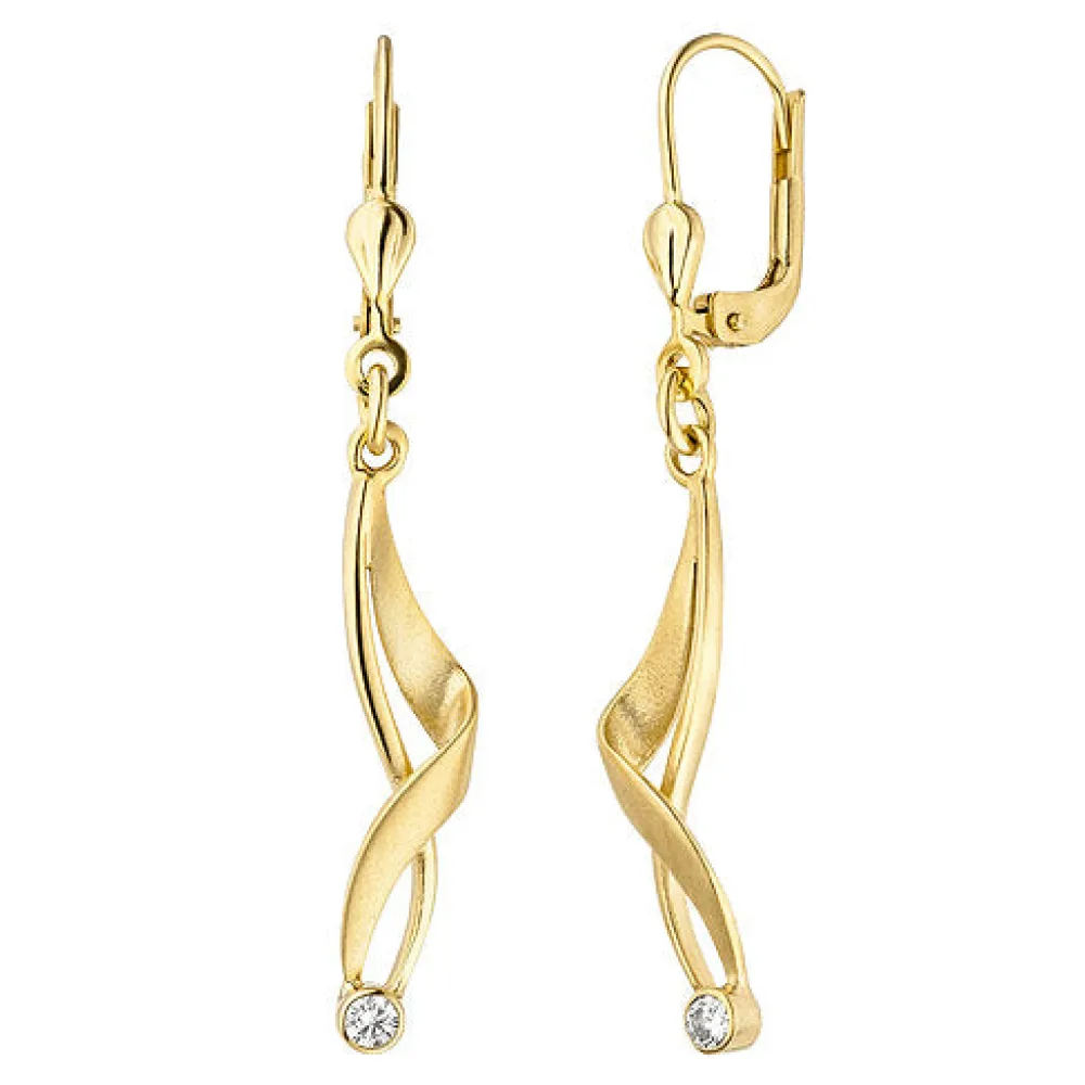 Ohrhänger 375 Gold Gelbgold matt 2 Zirkonia Ohrringe Boutons Goldohrringe