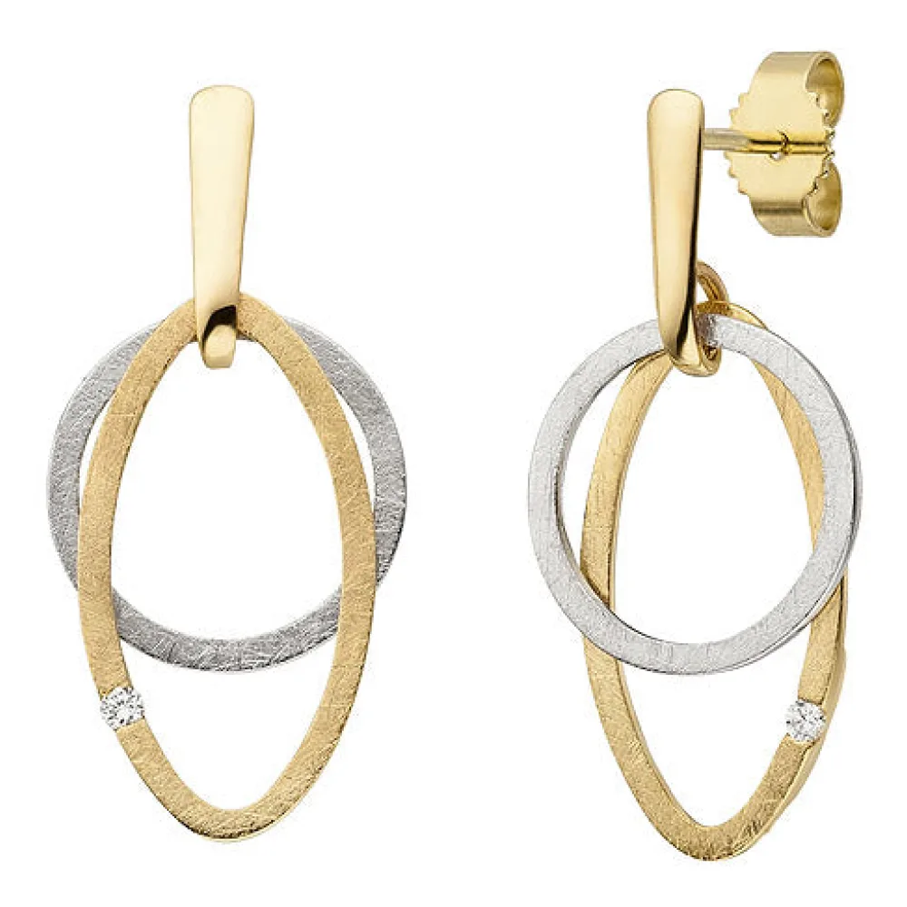 Ohrhänger 585 Gelbgold Weißgold bicolor eismatt 2 Diamanten Brillanten
