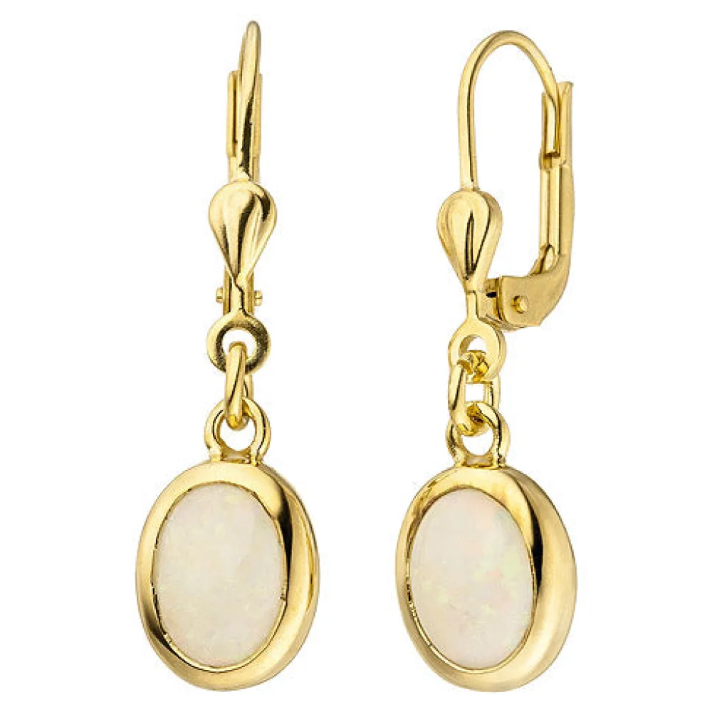 Ohrhänger 585 Gold Gelbgold 2 Opale Ohrringe Goldohrringe Opalohrringe