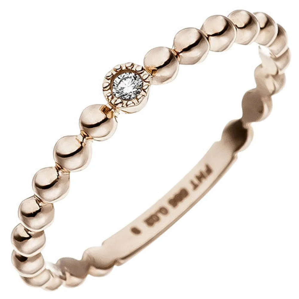 Damen Ring Kugel 585 Gold Rotgold 1 Diamant Brillant Rotgoldring Kugelring-54