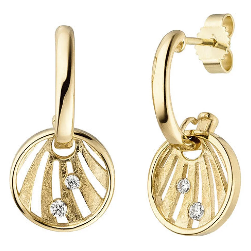Ohrhänger 585 Gold Gelbgold eismatt 4 Diamanten Brillanten Ohrringe
