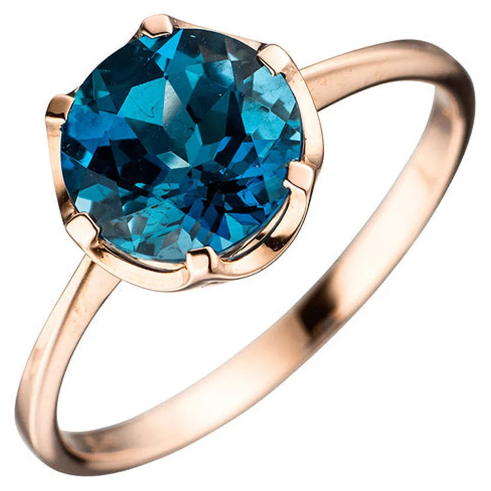 Damen Ring 585 Gold Rotgold 1 Blautopas blau London blue Goldring Rotgoldring-60