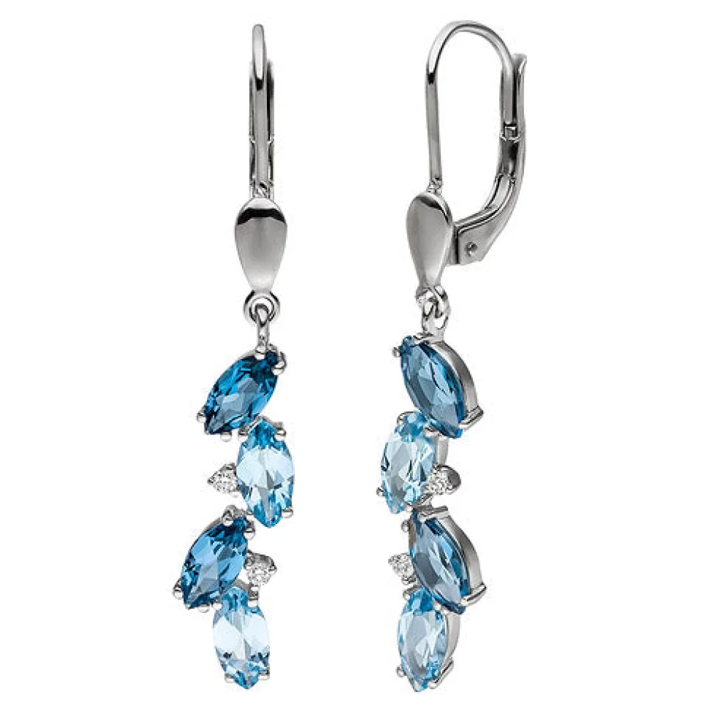 Ohrhänger 585 Gold Weißgold 4 Diamanten Brillanten 8 Blautopase hellblau blau