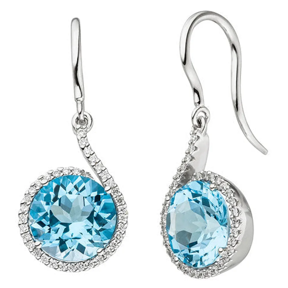 Ohrhänger 585 Gold Weißgold 70 Diamanten Brillanten 2 Blautopase hellblau blau