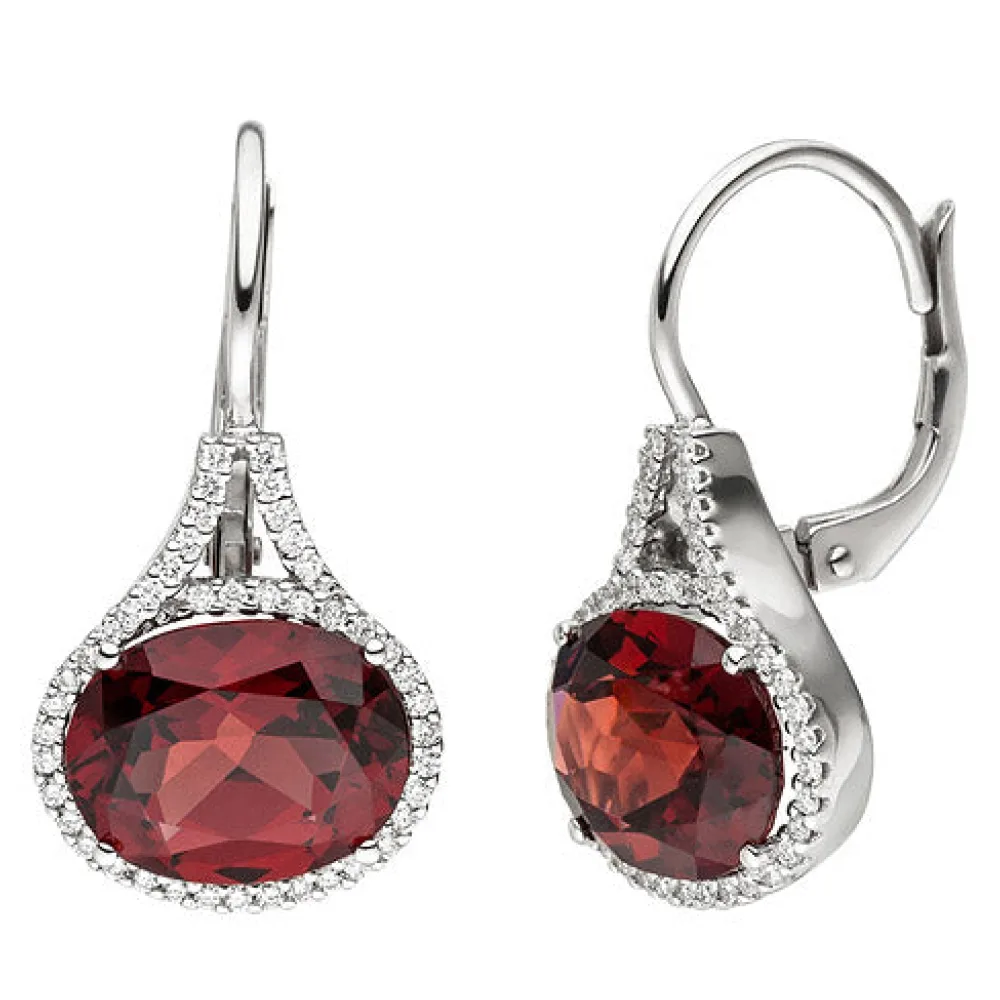 Ohrhänger 585 Gold Weißgold 88 Diamanten Brillanten 2 Granate rot Ohrringe