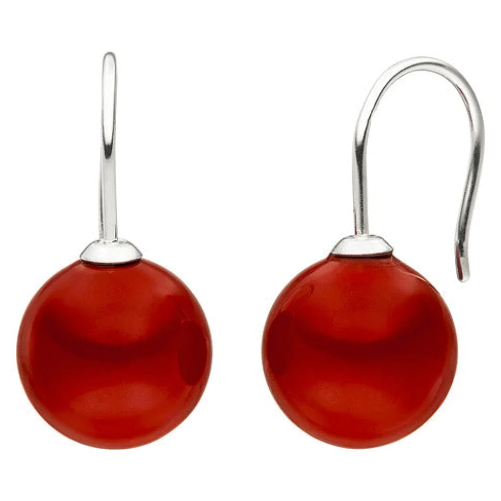 Ohrhänger 925 Silber 2 Muschelkern Perlen rot 12 mm Ohrringe Perlenohrringe
