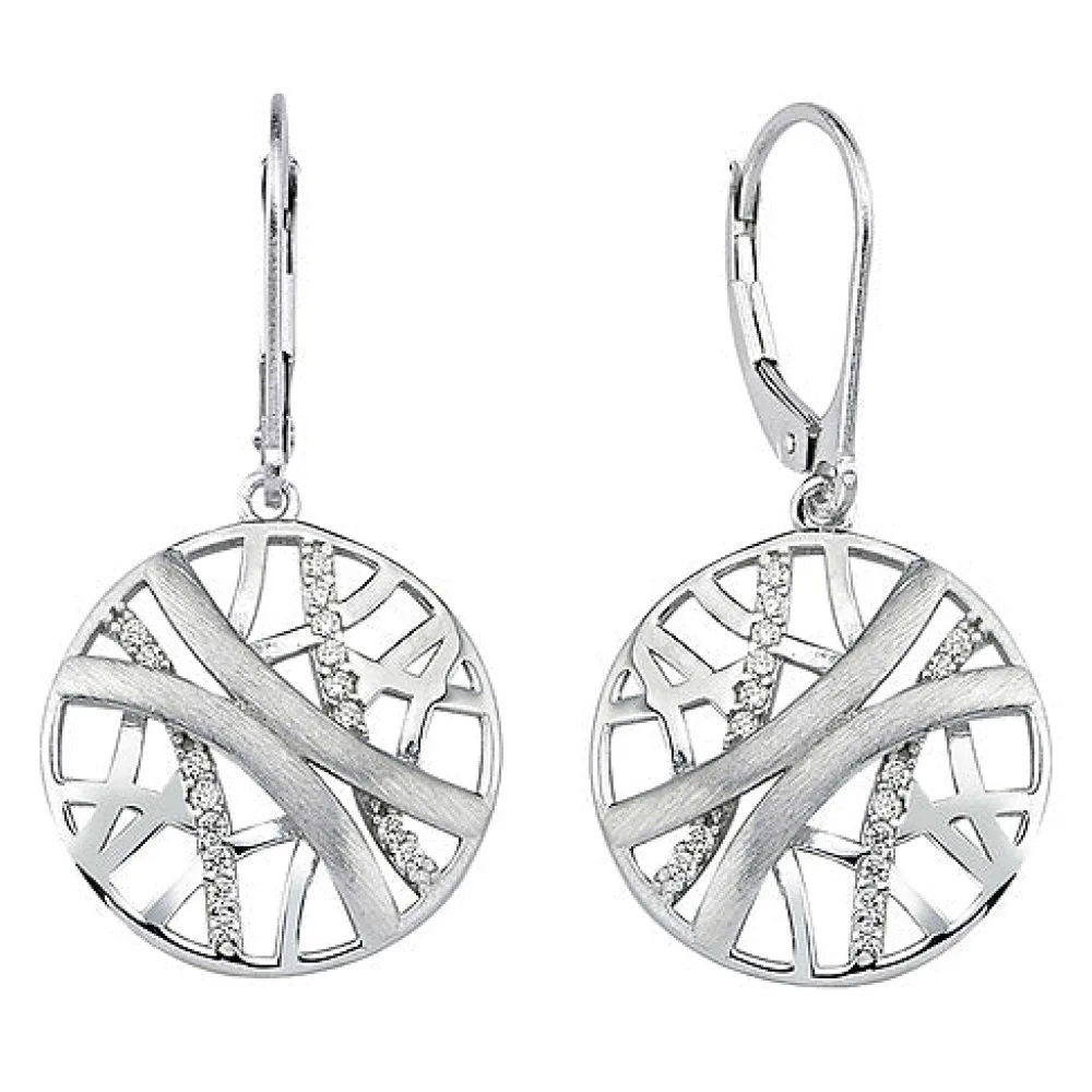 Ohrhänger 925 Silber mattiert 32 Zirkonia Ohrringe Boutons Silberohrringe