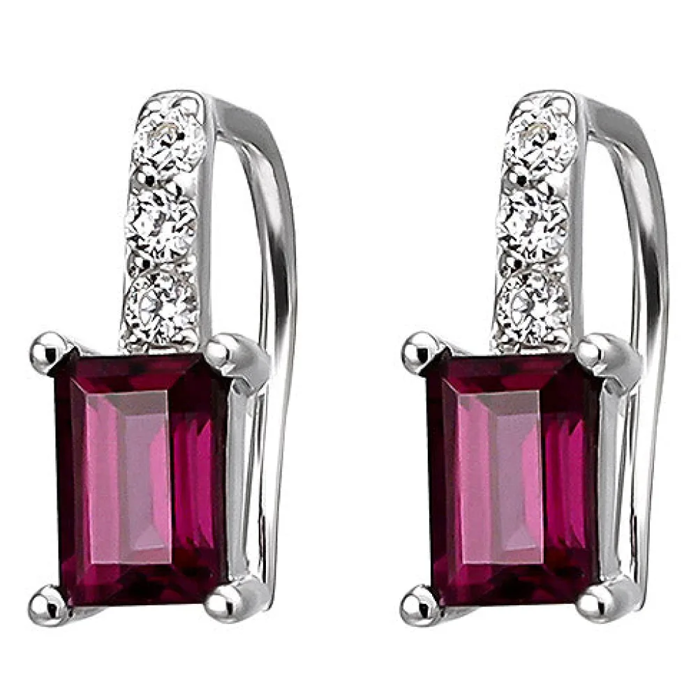 Ohrhänger 925 Sterling Silber 2 Rhodolithe 6 Zirkonia Ohrringe
