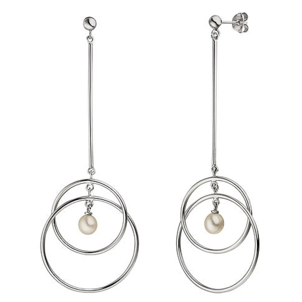 Ohrhänger 925 Sterling Silber 2 Süßwasser Perlen Ohrringe lang