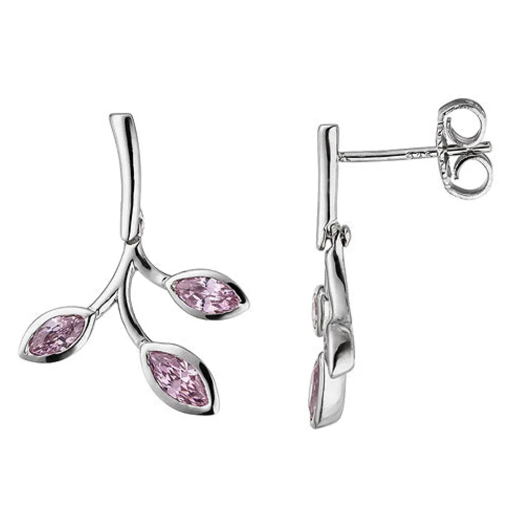 Ohrhänger 925 Sterling Silber 6 Zirkonia rosa Ohrringe Ohrstecker Silberohrringe
