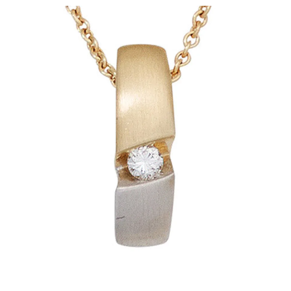 Kette mit Anhänger 585 Gold Gelbgold bicolor 1 Diamant Brillant 43 cm Halskette