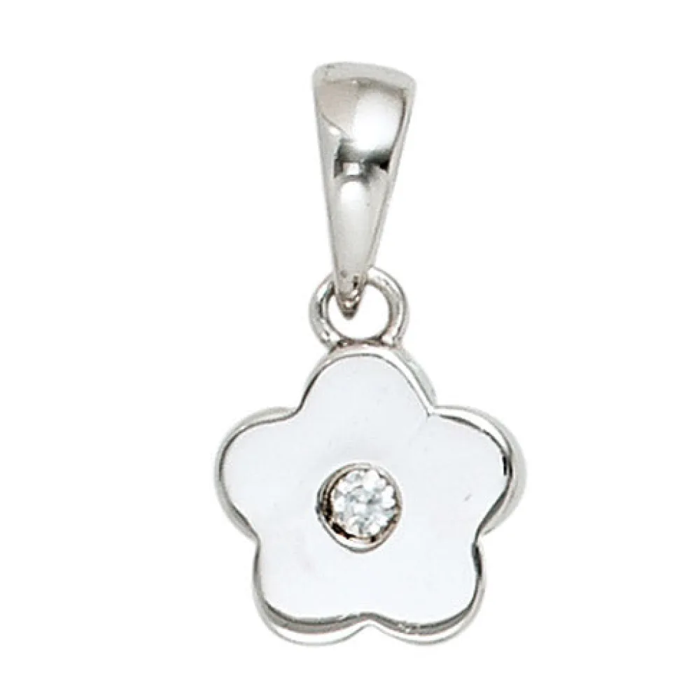 Kinder Anhänger Blume 925 Sterling Silber rhodiniert 1 Zirkonia Kinderanhänger