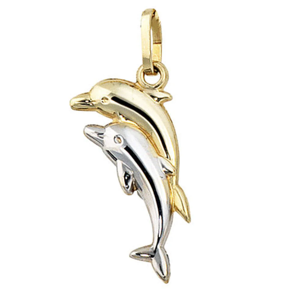 Kinder Anhänger Delfin Delfine 333 Gold bicolor Kinderanhänger Delfinanhänger