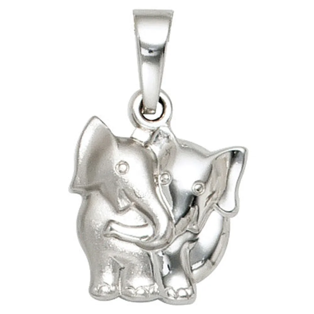 Kinder Anhänger Elefant 925 Sterling Silber rhodiniert mattiert Kinderanhänger