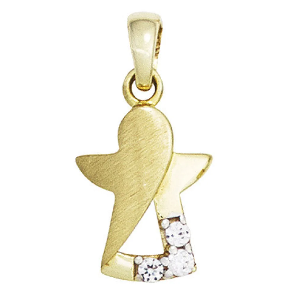 Kinder Anhänger Engel Schutzengel 333 Gold Gelbgold mattiert 3 Zirkonia