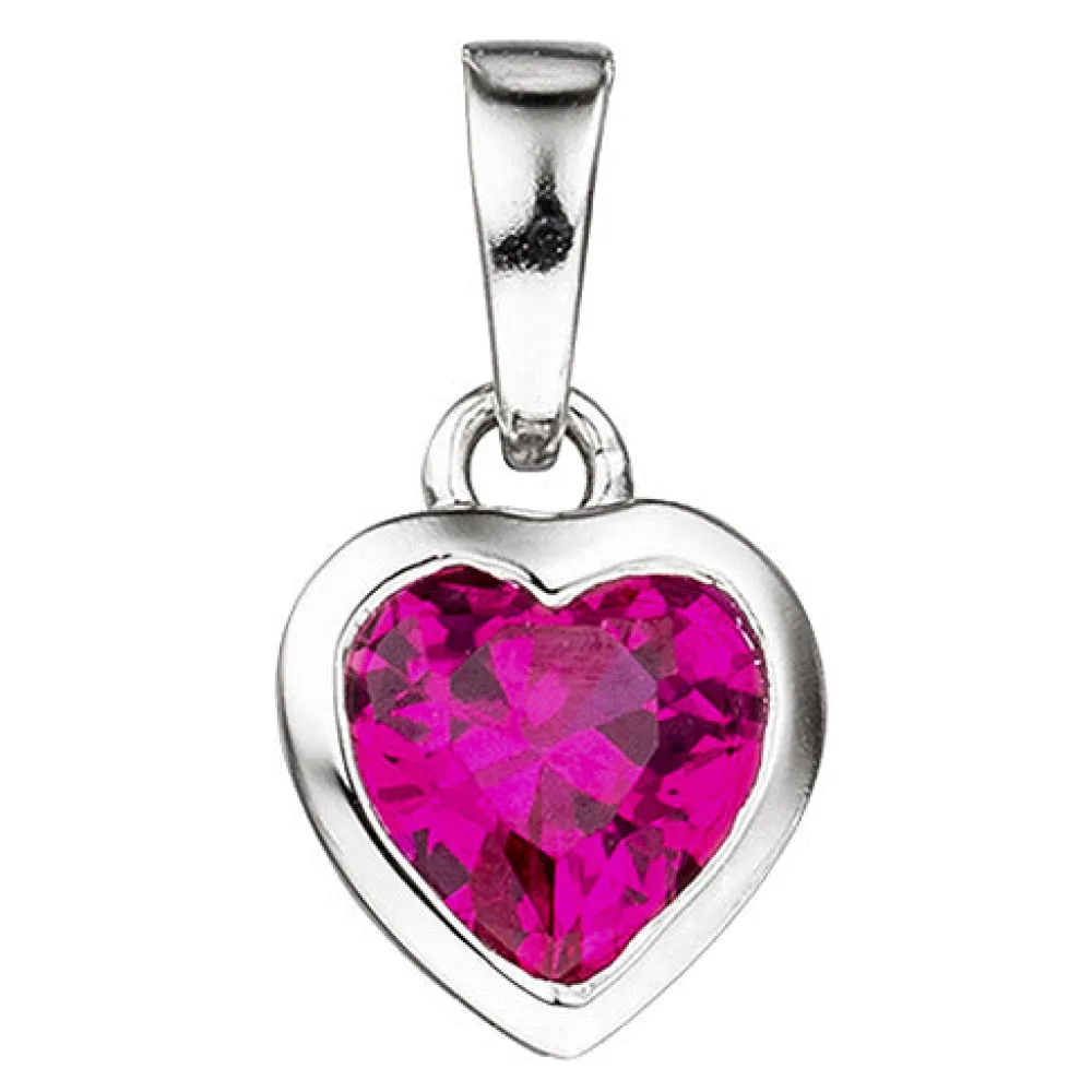 Kinder Anhänger Herz 925 Silber 1 Zirkonia pink Herzanhänger Kinderanhänger
