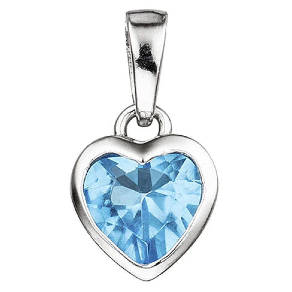 Kinder Anhänger Herz 925 Sterling Silber 1 Kristall blau hellblau Kinderanhänger
