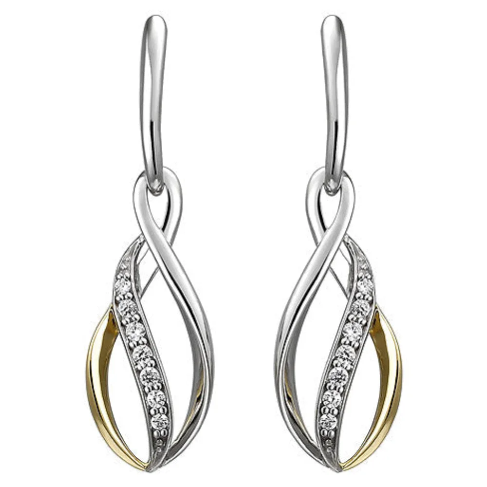 Ohrhänger 925 Sterling Silber bicolor vergoldet 14 Zirkonia Ohrringe