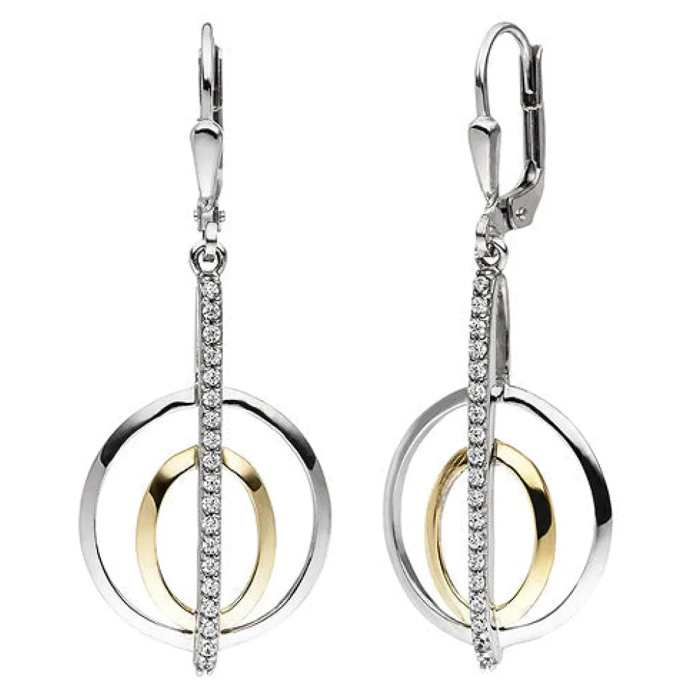 Ohrhänger 925 Sterling Silber bicolor vergoldet 38 Zirkonia Ohrringe Boutons