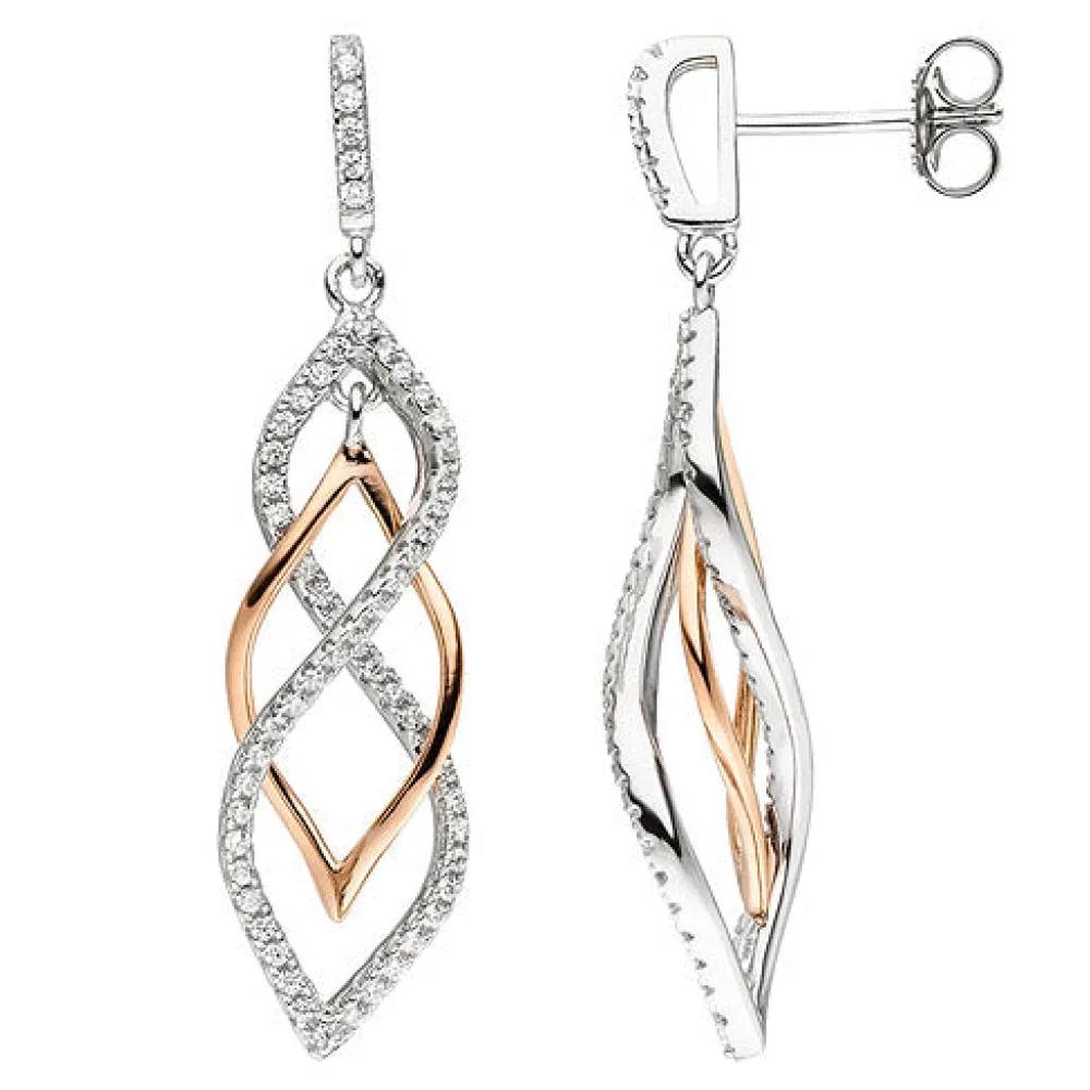 Ohrhänger 925 Sterling Silber bicolor vergoldet mit Zirkonia Ohrringe Ohrstecker