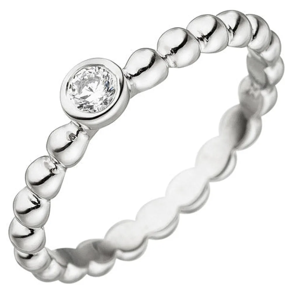 Damen Ring Kugel 925 Sterling Silber 1 Zirkonia Kugelring Silberring-60