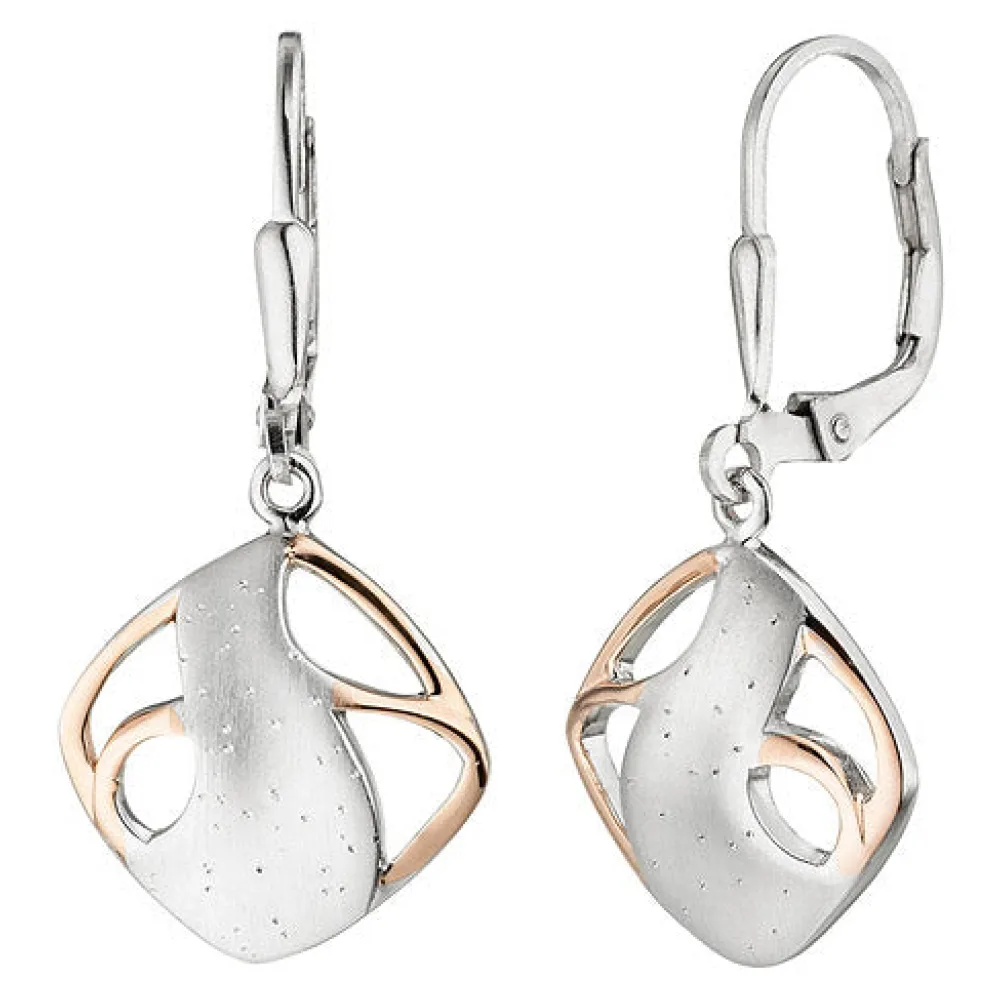Ohrhänger 925 Sterling Silber bicolor vergoldet teil matt Ohrringe Boutons