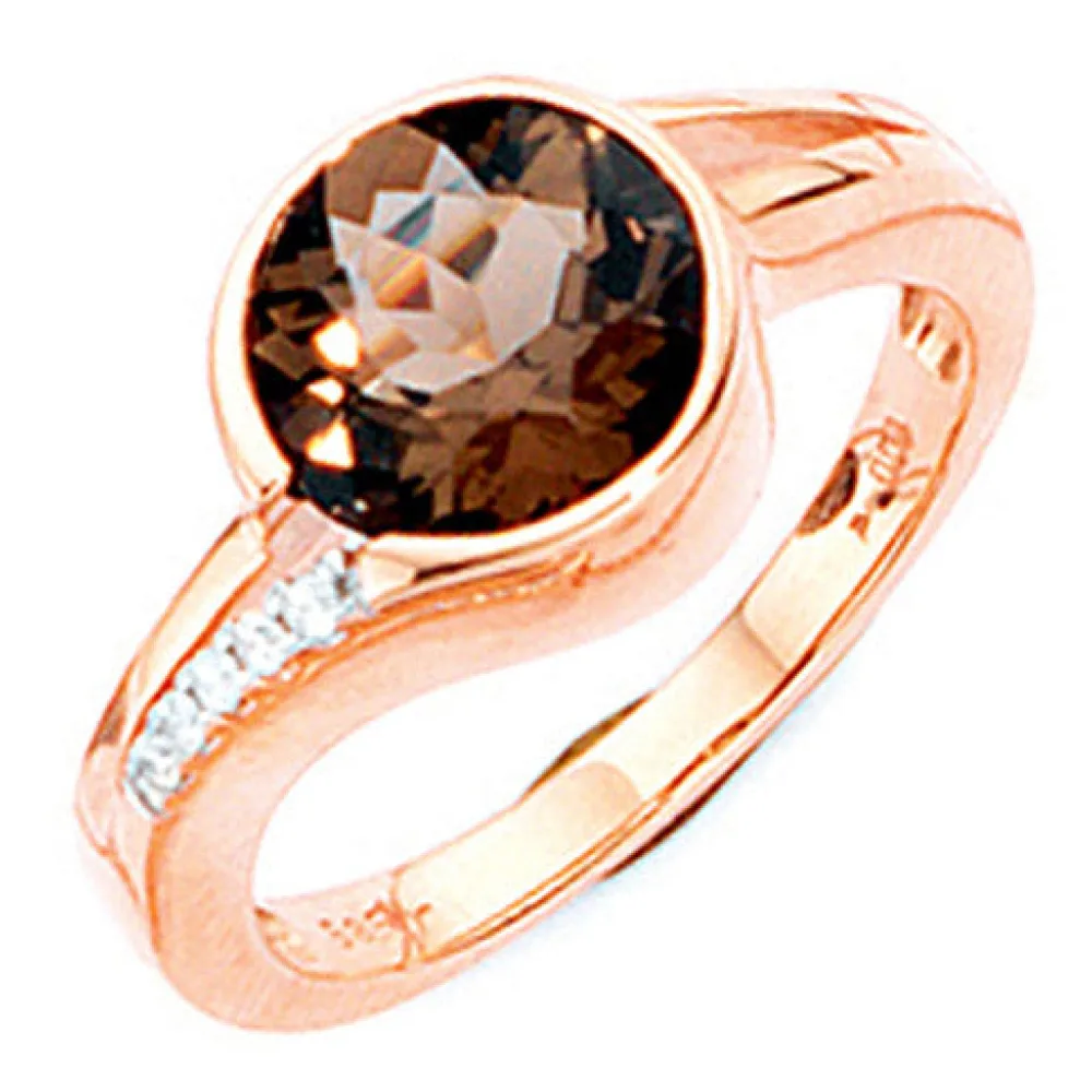 Damen Ring 585 Gold Rotgold 1 Rauchquarz braun 5 Diamanten Brillanten Goldring-58