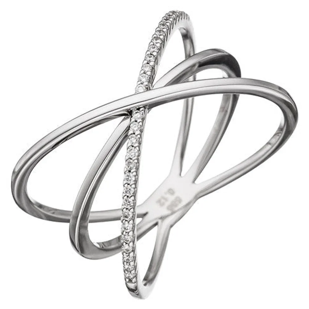 Damen Ring 3-reihig 585 Gold Weißgold 30 Diamanten Brillanten Weißgoldring-56