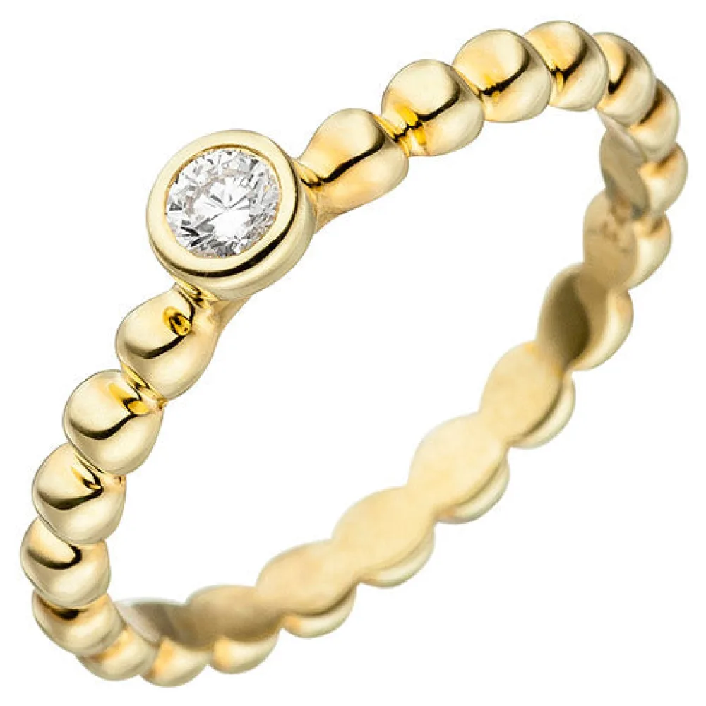 Damen Ring Kugel 925 Sterling Silber gold vergoldet 1 Zirkonia Kugelring-58