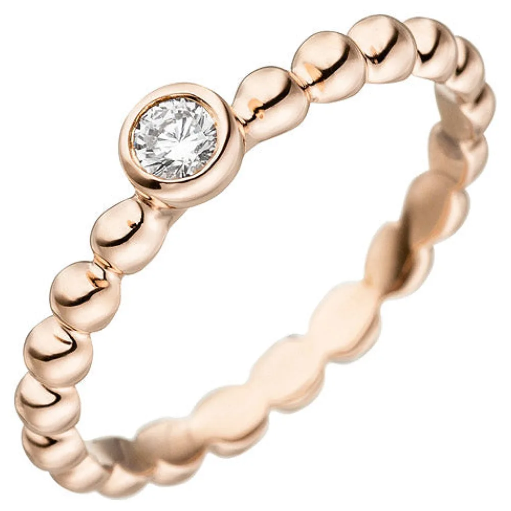 Damen Ring Kugel 925 Sterling Silber rotgold vergoldet 1 Zirkonia Kugelring-58