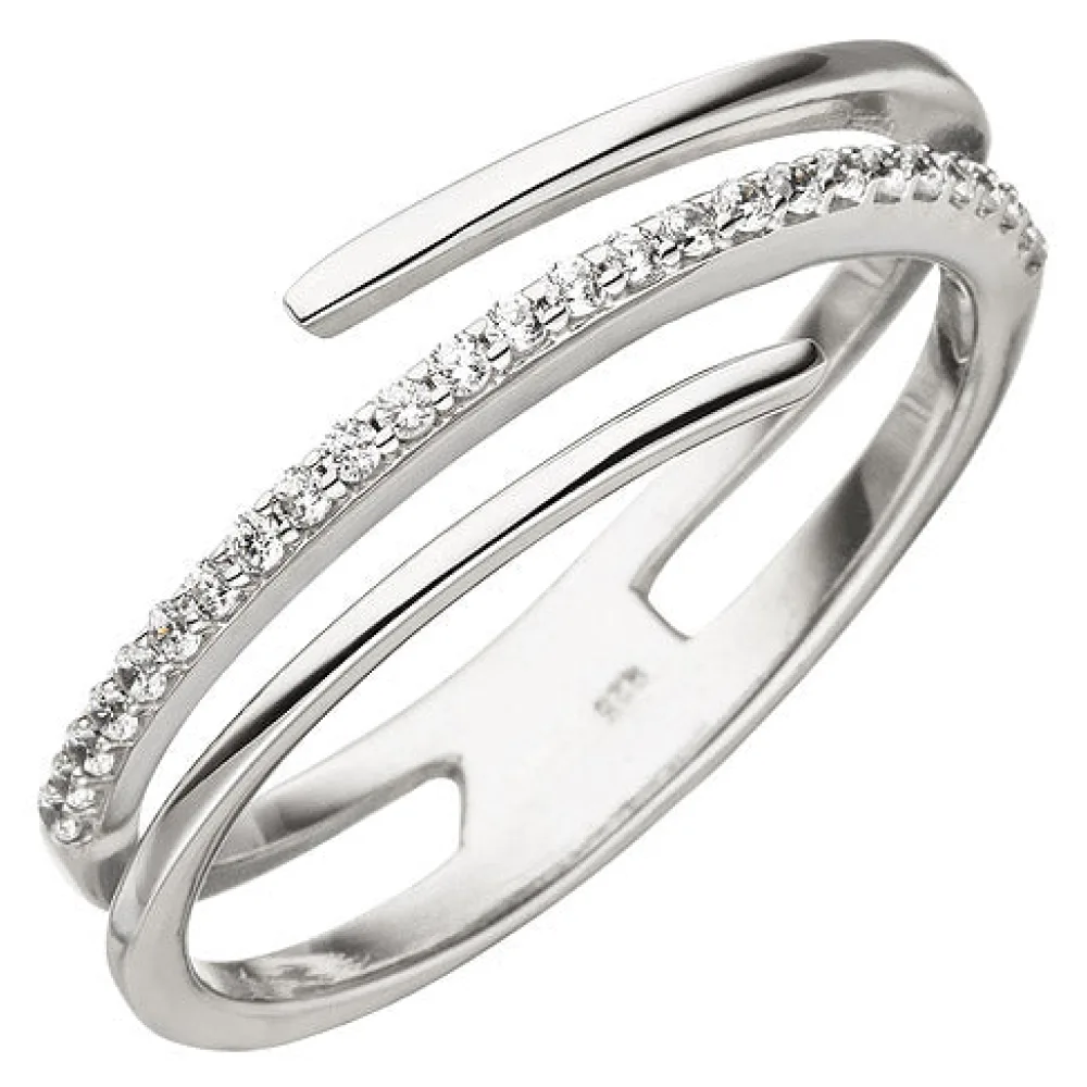 Damen Ring mehrreihig 925 Sterling Silber 26 Zirkonia Silberring-60
