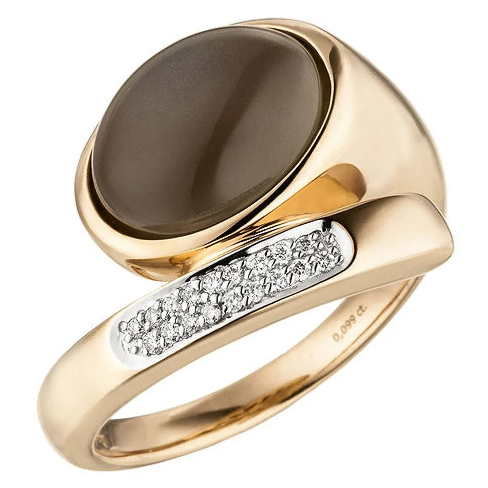 Damen Ring Mond 585 Gold Rotgold 1 Mondstein Cabochon 18 Diamanten Brillanten-54