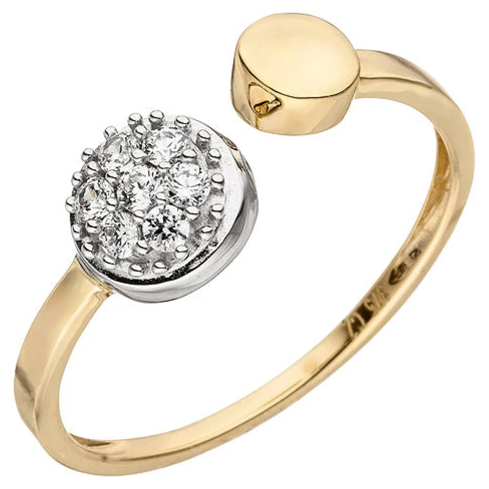 Damen Ring offen 375 Gold Gelbgold Weißgold bicolor 7 Zirkonia Goldring-54