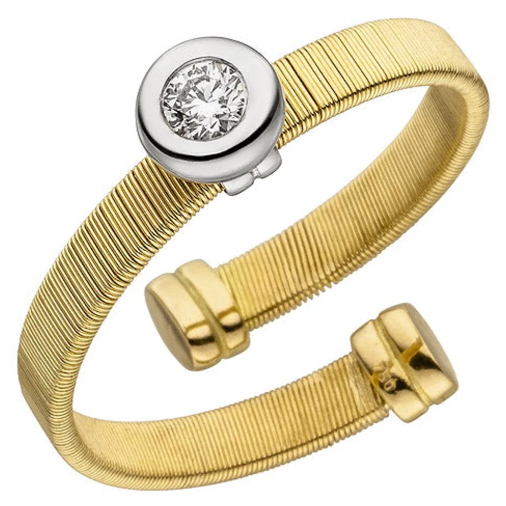 Damen Ring offen 750 Gelbgold Weißgold bicolor matt 1 Diamant Brillant-54