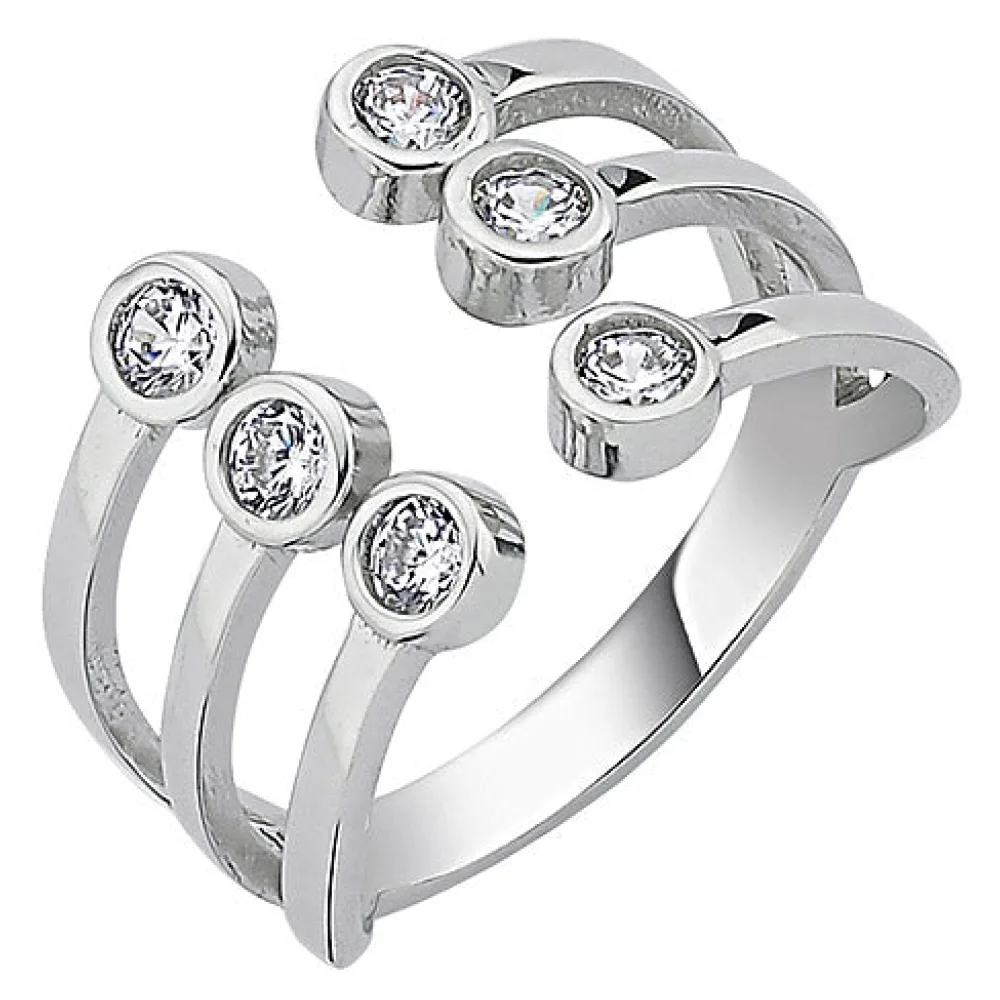 Damen Ring offen 925 Sterling Silber 6 Zirkonia Silberring-50