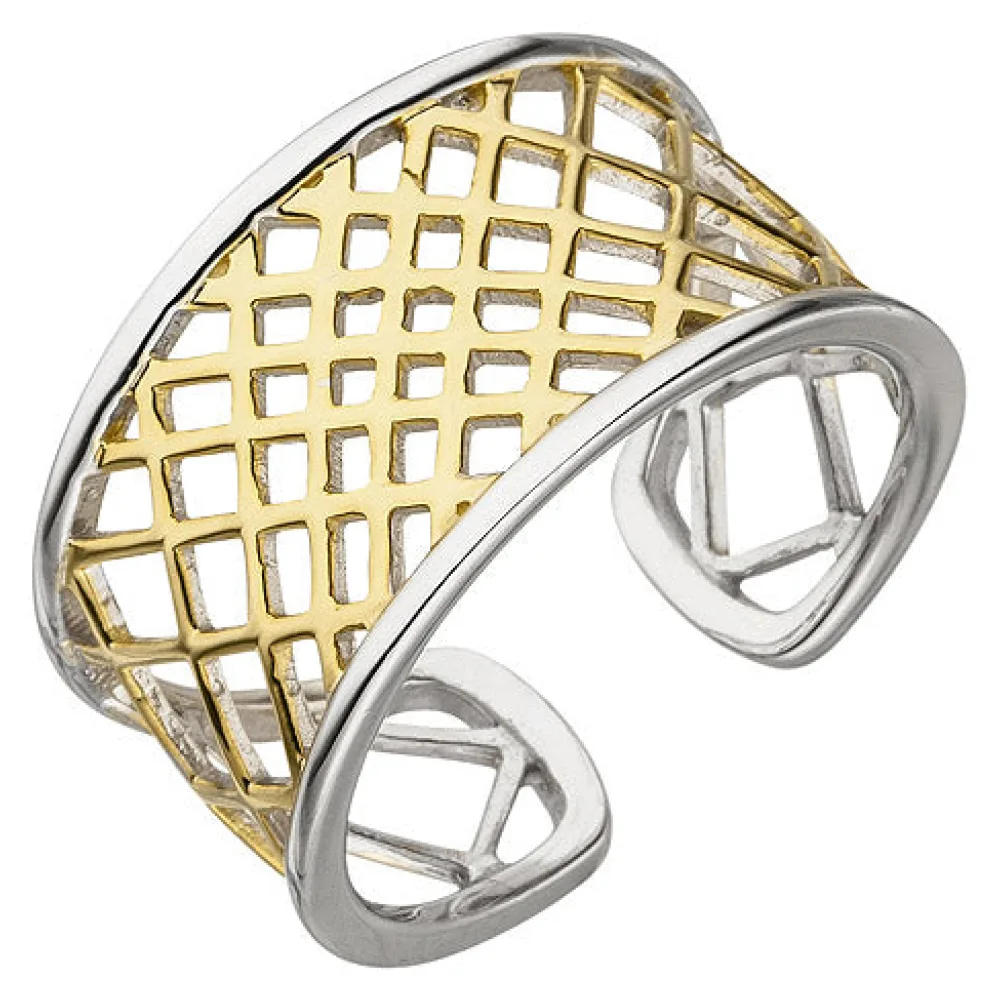 Damen Ring offen 925 Sterling Silber bicolor vergoldet-54