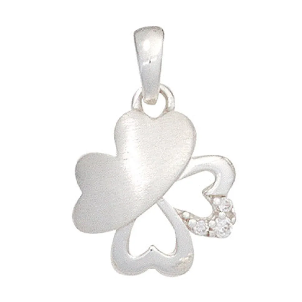 Kinder Anhänger Kleeblatt 925 Silber mit Zirkonia Glücksbringer Kinderanhänger