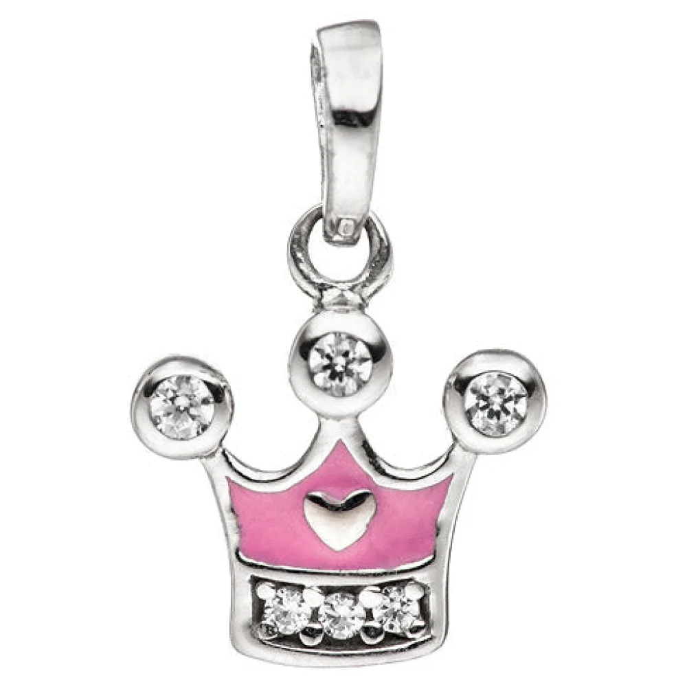 Kinder Anhänger Krone 925 Sterling Silber mit Zirkonia Kinderanhänger rosa