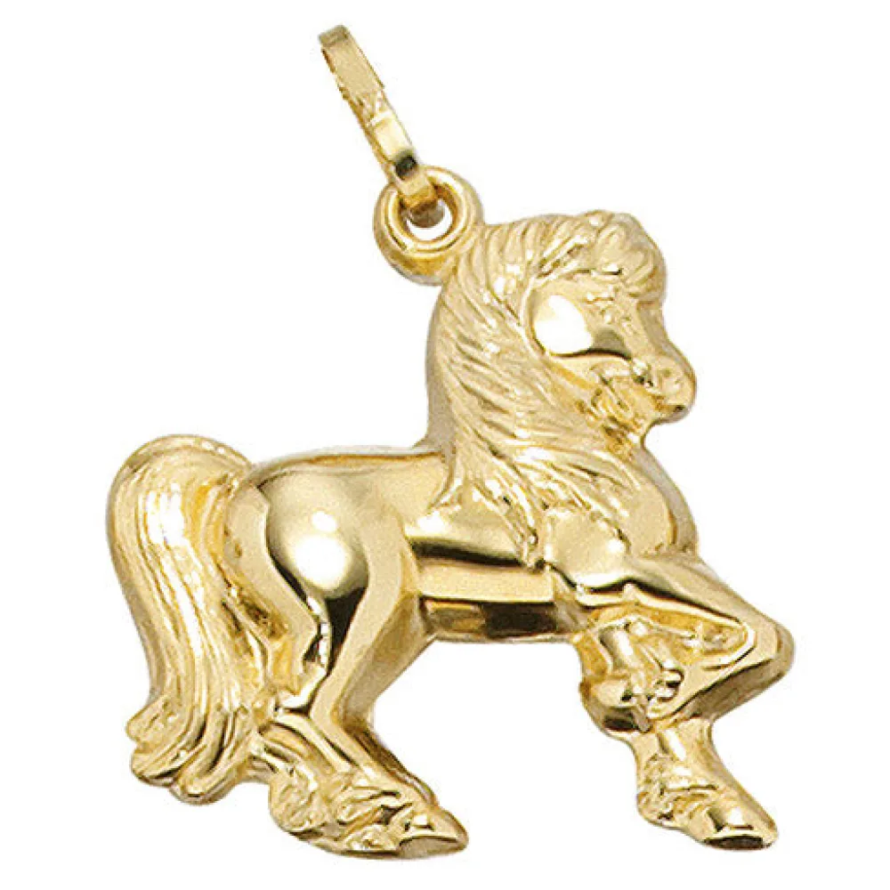 Kinder Anhänger Pferd 333 Gold Gelbgold Pferdeanhänger Kinderanhänger