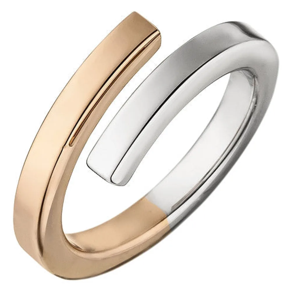 Damen Ring offen 925 Sterling Silber bicolor vergoldet Silberring-60