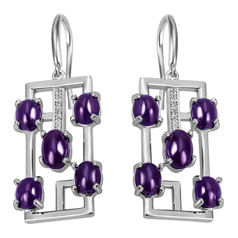 Ohrhänger Amethyst 925 Sterling Silber 12 Zirkonia Ohrringe Silberohrringe