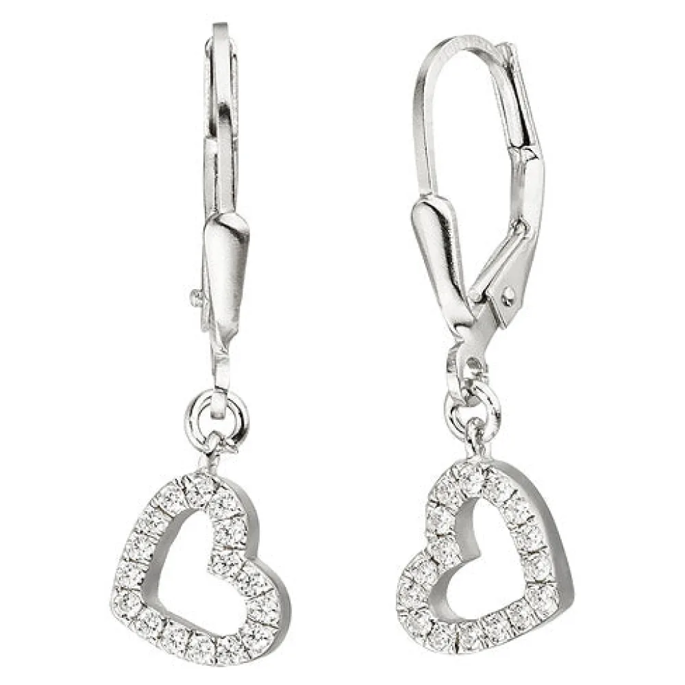 Ohrhänger Herz 925 Sterling Silber 32 Zirkonia Ohrringe Boutons Herzohrringe